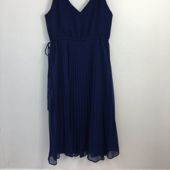 Asos Design Strappy V-Neck Navy Flare Skirt Sheer Overlay Midi Dress Size 10 - Picture 5 of 6